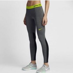 NIKE PRO-warm yellow gray black long leggings S